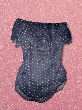 Silk Grey and white polka dot strapless top